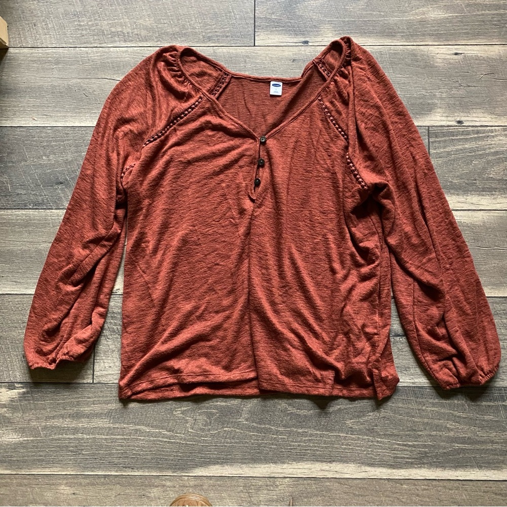 🌟3 for $15 || Old Navy || Henley Peasant Cotton Embroidered Blouse